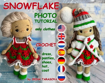 amigurumi doll pattern Snowflake christmas winter clothes outfit set crochet pattern. CLOTHES ONLY, doll not included. pdf by irina tarasova