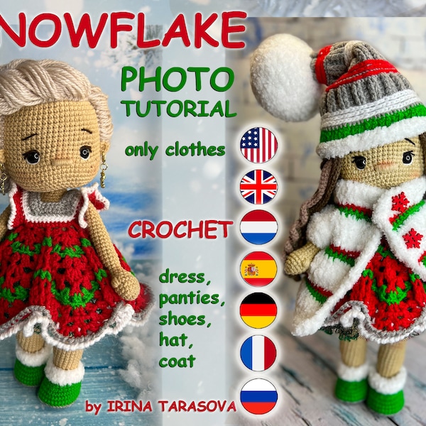 amigurumi doll pattern Snowflake christmas winter clothes outfit set crochet pattern. CLOTHES ONLY, doll not included. pdf by irina tarasova