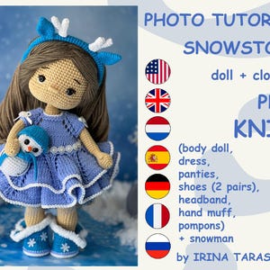 VIRKMÖNSTER - Amigurumi basdocka Laura och Snowstorm outfit kläder virkad docka med kläder. pdf av Irina Tarasova