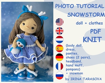 SET CROCHET PATTERNS -  Amigurumi basic doll Laura and Snowstorm outfit clothes crochet doll with clothes. pdf by Irina Tarasova