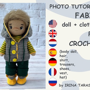 PATRONES DE CROCHET - Conjunto básico de ropa para muñecos amigurumi Mikel y Fabio, muñeco con ropa. por Irina Tarasova