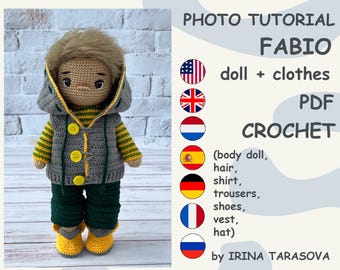 SET CROCHET PATTERNS -  Amigurumi basic doll Mikel and Fabio outfit clothes, doll with clothes. by Irina Tarasova