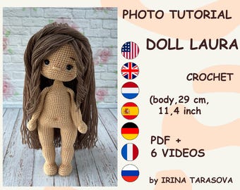 Laura amigurumi crochet doll pattern. Unclothed. DOLL ONLY, pants not included. pdf by irina tarasova.