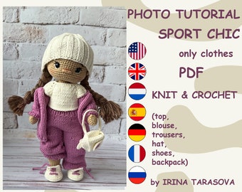 Crochet and knitting pattern toy clothes outfit "Sport chic" for 29 cm dolls. CLOTHES ONLY, doll not included. pdf by irina tarasova