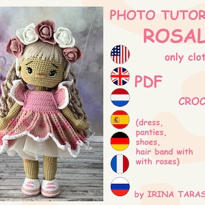 Crochet pattern toy clothes outfit &quot;Rosalie&quot; for 29 cm dolls. CLOTHES ONLY, doll not included. pdf by irina tarasova