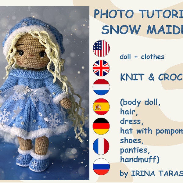 ENSEMBLE DE MOTIFS AU CROCHET - Poupée basique Amigurumi, Marie et fille des neiges, tenue de Noël, poupée avec des vêtements. pdf par Irina Tarasova