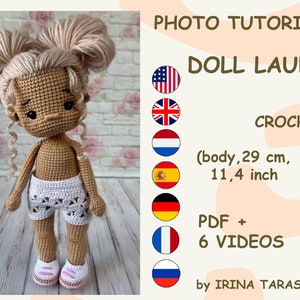 Laurie amigurumi crochet doll pattern. Unclothed. DOLL ONLY, pants not included. pdf by irina tarasova.