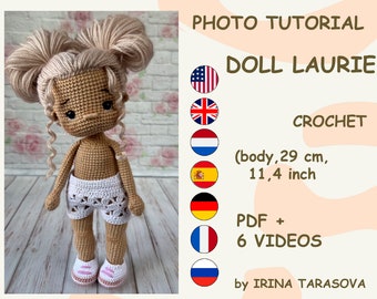 Patrón muñeca Laurie amigurumi a crochet. Desvestido. SOLO MUÑECA, pantalones no incluidos. pdf de irina tarasova.