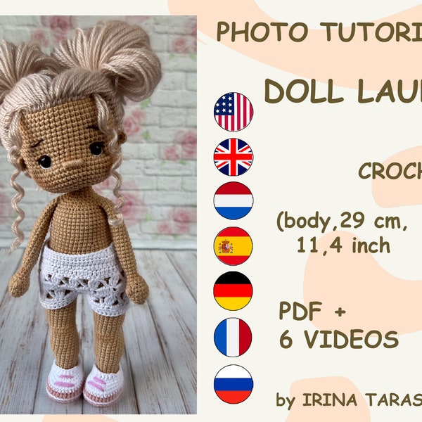 Patrón muñeca Laurie amigurumi a crochet. Desvestido. SOLO MUÑECA, pantalones no incluidos. pdf de irina tarasova.