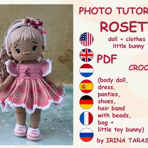 SET HÄKELANLEITUNGEN - Amigurumi Grundpuppe Kylie und Rosetta Outfit Kleiderpuppe mit Kleidung. von Irina Tarasova