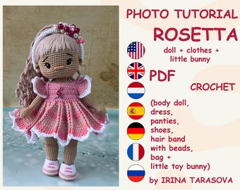 SET CROCHET PATTERNS -  Amigurumi basic doll Kylie and Rosetta outfit clothes doll with clothes. by Irina Tarasova