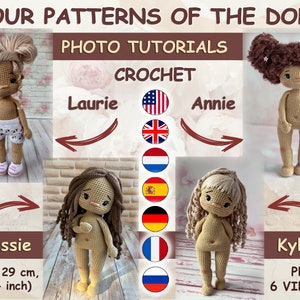 Four amigurumi crochet dolls base patterns. Unclothed. DOLLS ONLY, pants not included. pdf by irina tarasova.