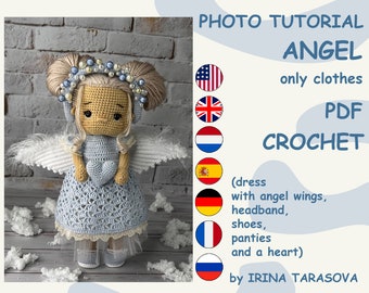 Crochet pattern toy clothes outfit "Angel" for 29 cm dolls. CLOTHES ONLY, doll not included. pdf by irina tarasova