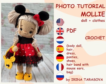 SET CROCHET PATTERNS -  Amigurumi basic doll Laurie and Mollie outfit clothes and bunny toy crochet doll with clothes. by Irina Tarasova