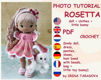 ZESTAW WZORÓW SZYDEŁKOWYCH - Podstawowa lalka Amigurumi Kylie i Rosetta ubierają lalkę z ubraniami. Iriny Tarasowej