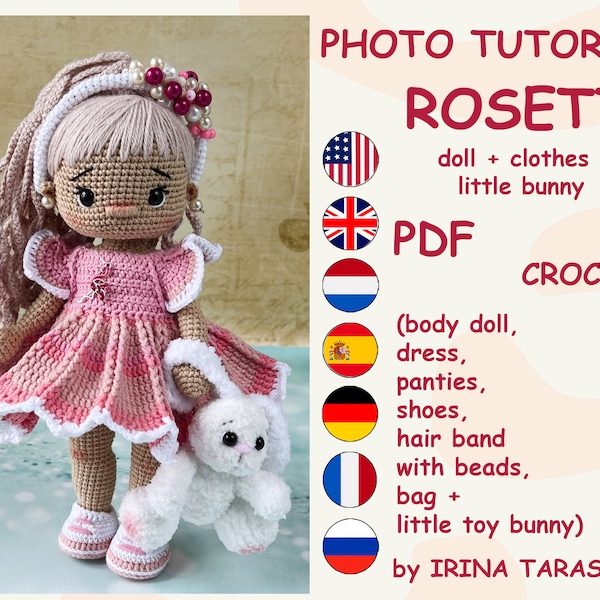 SET HÄKELANLEITUNGEN - Amigurumi Grundpuppe Kylie und Rosetta Outfit Kleiderpuppe mit Kleidung. von Irina Tarasova