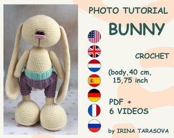 Amigurumi crochet tilda bunny pattern. Unclothed. Bunny ONLY, pants not included. pdf by irina tarasova