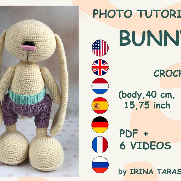 Amigurumi crochet tilda bunny pattern. Unclothed. Bunny ONLY, pants not included. pdf by irina tarasova