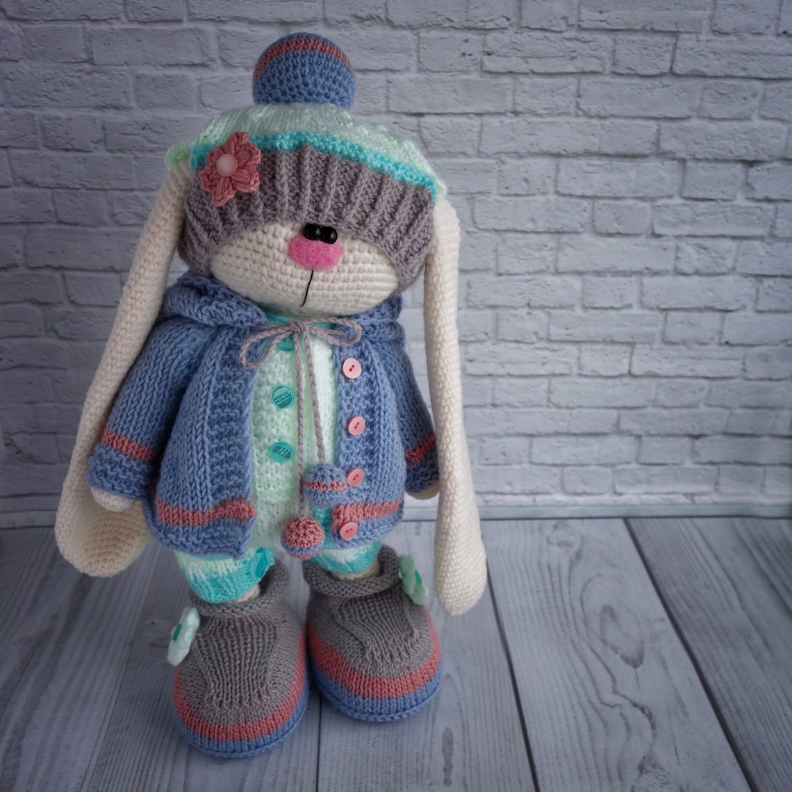 Set in the Blue Coat Knit and Crochet Outfit Pattern by Irina - Etsy