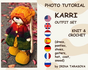 Pattern knit and crochet Karri Set. outfit by Irina Tarasova. pdf crochet bunny winter girl amigurumi