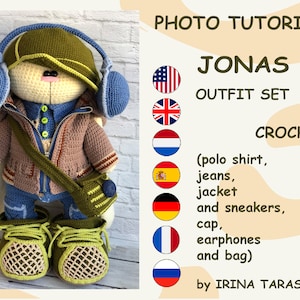 Jonas pattern only clothes. Crochet  outfit set for crochet amigurumi bunny by Irina Tarasova. pdf