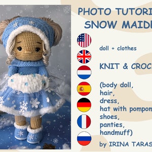 SET CROCHET PATTERNS -  Amigurumi basic doll Laurie and Snow maiden Christmas outfit clothes  doll with clothes. pdf by Irina Tarasova