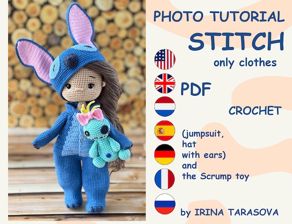 Crochet pattern toy clothes outfit "STITCH" for 29 cm dolls. CLOTHES ONLY, doll not included. pdf by irina tarasova