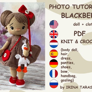 SET CROCHET PATTERNS -  Amigurumi basic doll Malu and Blackberry outfit clothes doll with clothes. by Irina Tarasova