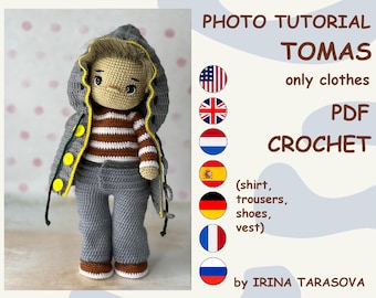 Crochet pattern toy clothes outfit "Tomas" for 29 cm dolls. CLOTHES ONLY, boy not included. pdf by irina tarasova