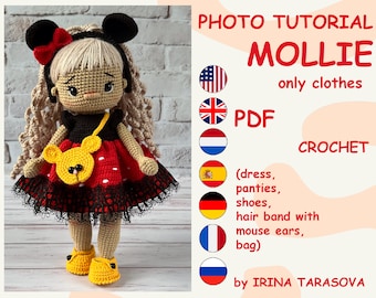 Patrón de crochet para el conjunto de ropa de juguete "Mollie" para muñecas de 29 cm. SOLO ROPA, muñeca no incluida. pdf de irina tarasova