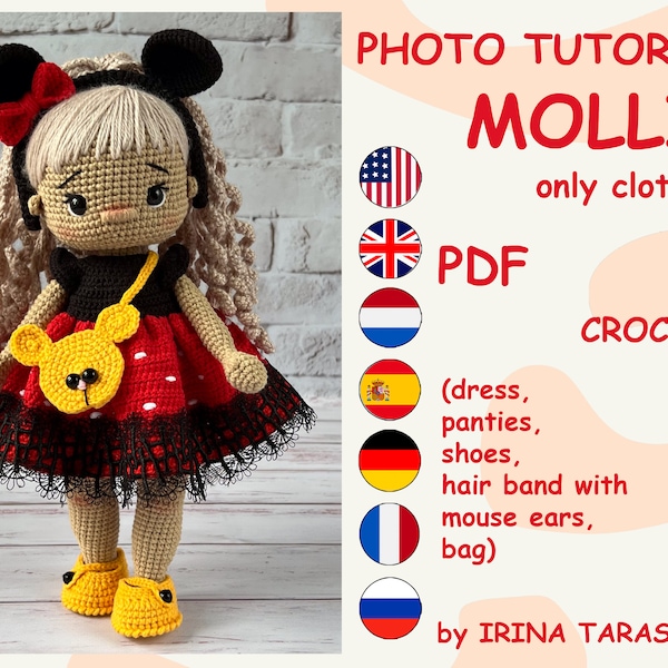 Crochet pattern toy clothes outfit "Mollie" for 29 cm dolls. CLOTHES ONLY, doll not included. pdf by irina tarasova