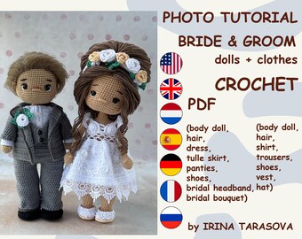 Crochet patterns toy clothes outfit "Bride" and "Groom" for 29 cm dolls. Pattern for doll Laurie and doll Mikel. pdf by irina tarasova