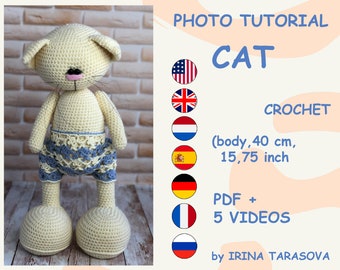 Amigurumi crochet tilda cat pattern. Unclothed. cat ONLY, pants not included. pdf by irina tarasova