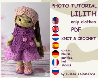 Crochet and knitting pattern toy clothes outfit "Lilith" for 29 cm dolls. CLOTHES ONLY, doll not included. pdf by irina tarasova