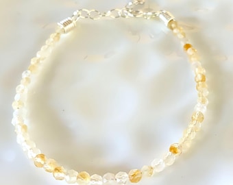 Dainty Citrine Bracelet: 3mm Faceted Gemstone, Gold or Silver