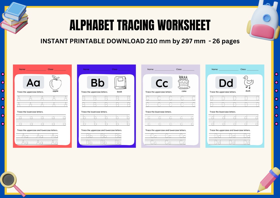 ALPHABET TRACING 26 Page Alphabet Worksheet Learning Abc - Etsy