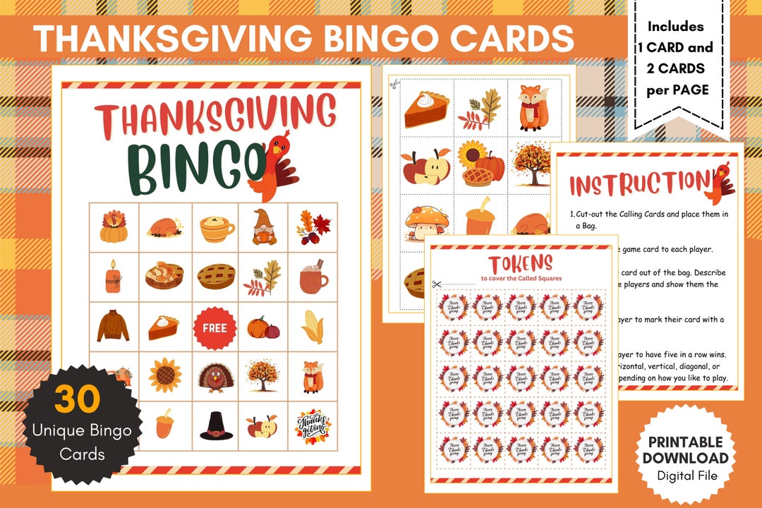 Thanksgiving Bingo, Printable Bingo Set, Holiday Bingo Games, Family ...