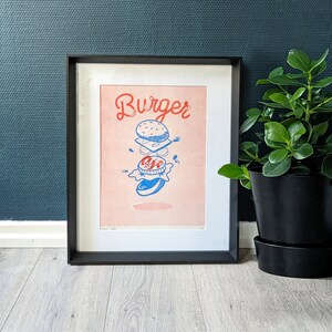 Risographic poster A3 Burger – Art print - Limited edition of 80ex - Printed in Strasbourg - With or without its frame