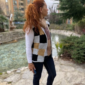 Knitt pullover,Irish aran waistcoat ,aran knitt vest,hand knit vest, boho waistcoat , patchwork  knit vest,granny square sweater,