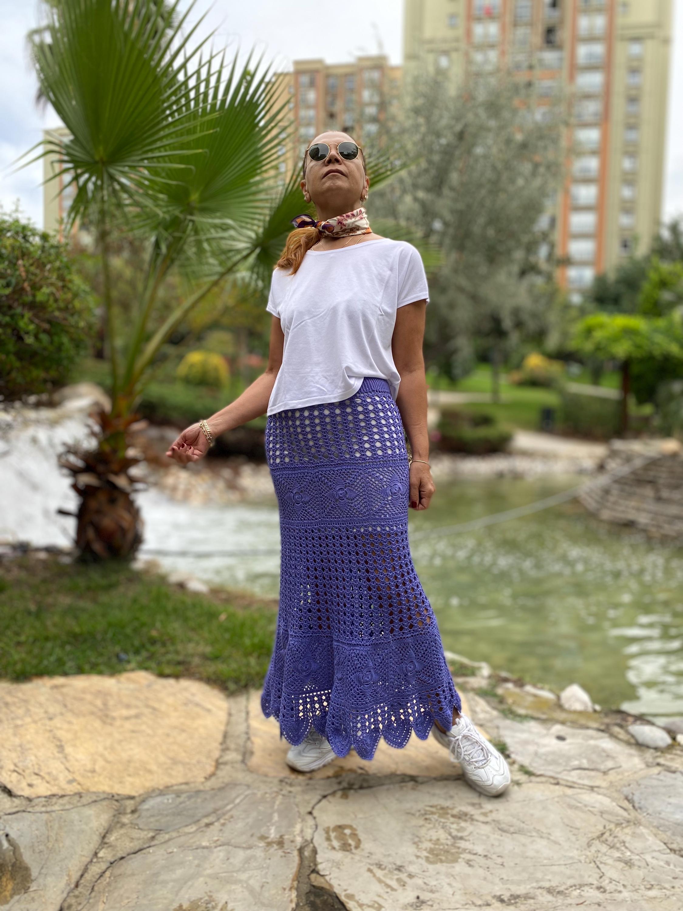 Afghan Crochet Vintage Skirt, Granny Square Colorful Crochet