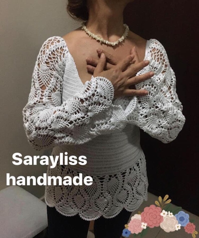 Long Sleeve Crochet Lace Top Chandaka Crochet Blouse Etsy