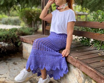 90’s vintage long Flower crochet skirt Vintage 90's Crochet Colorful Maxi Skirt Size S/XS - Etsy