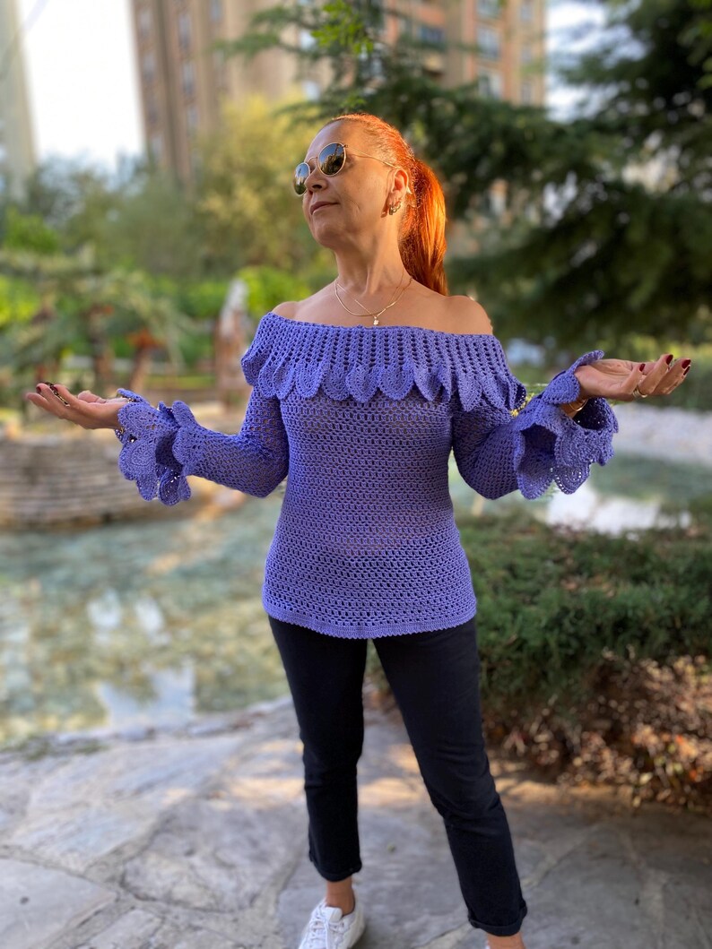 Pre-Order Lace Keyhole Crochet Shirred Off Shoulder Blouse