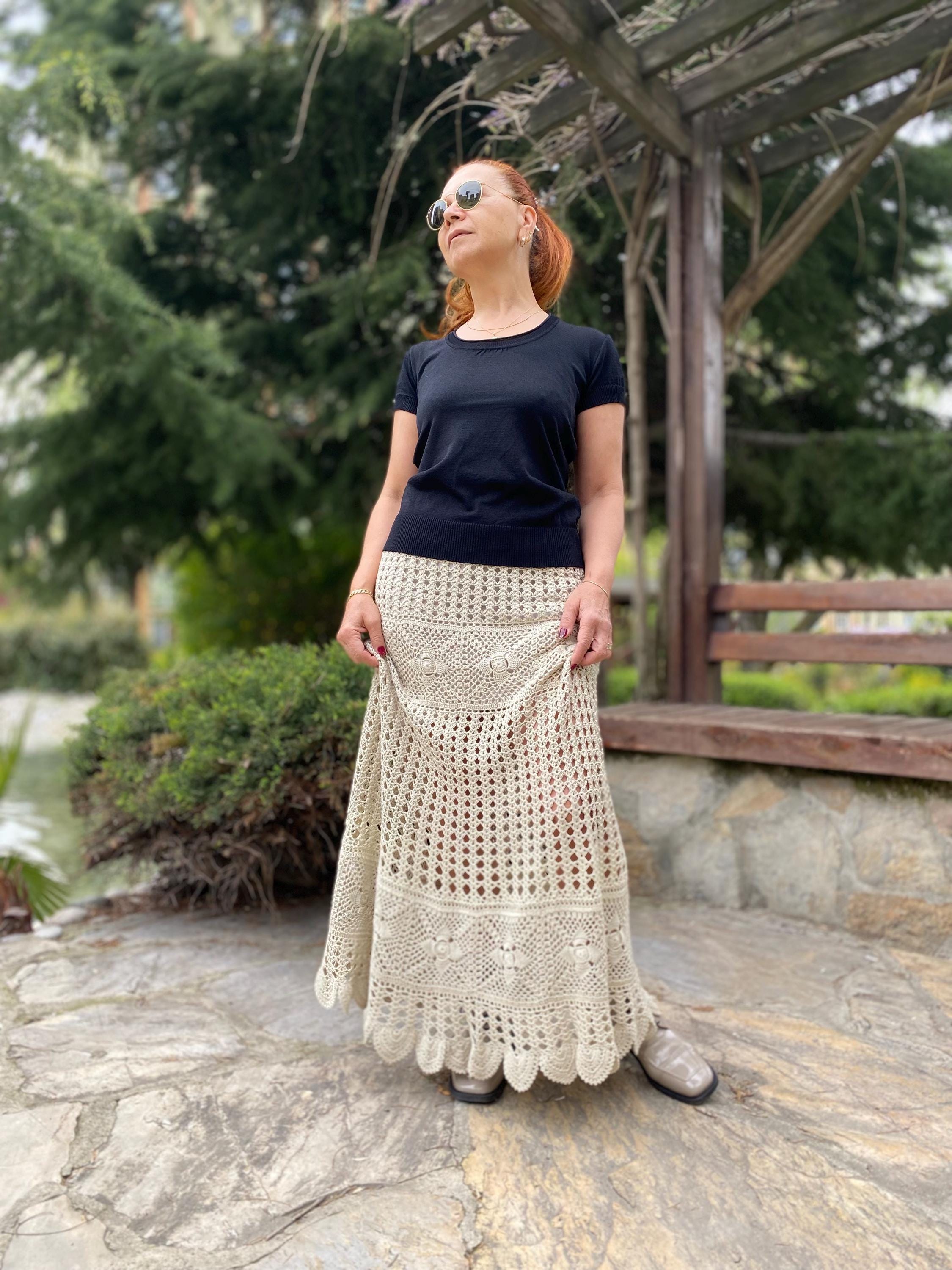 Hand Crochet Maxi Skirt: 90s Lace Gipsy Style - Etsy