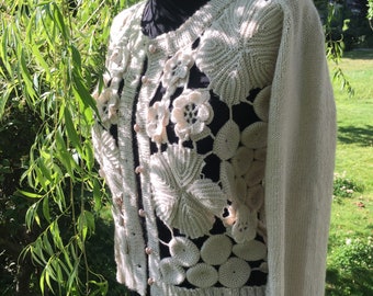 Irish Crochet Knit Cardigan: Granny Daisy Crochet Coat