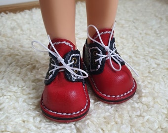 Chaussures pour Paola, pour poupée textile, semelle intérieure 5 cm, rouge/bleu foncé, plates.