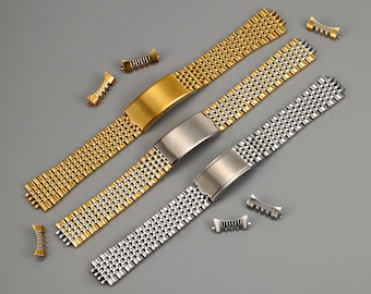 18mm 19mm 20mm Vintage Bead of Rice Silver/2-Tone Steel/ Gold Plated Watch Strap Band for Omega Watch