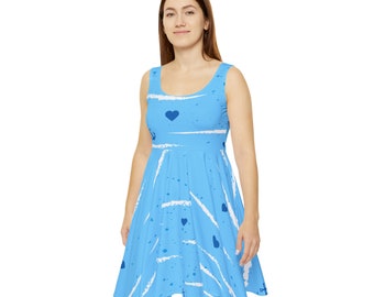 Women's Skater Dress (AOP), Light blue with anchor, hearts, clouds and ocean