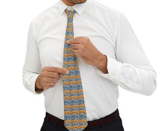 Necktie - halfmoon design gold, blue