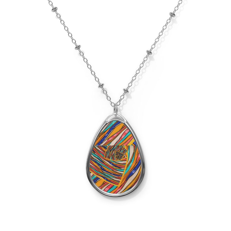 Oval Necklace, Abstract Art, Psychedelic, Colorful, Birthday Gift ...